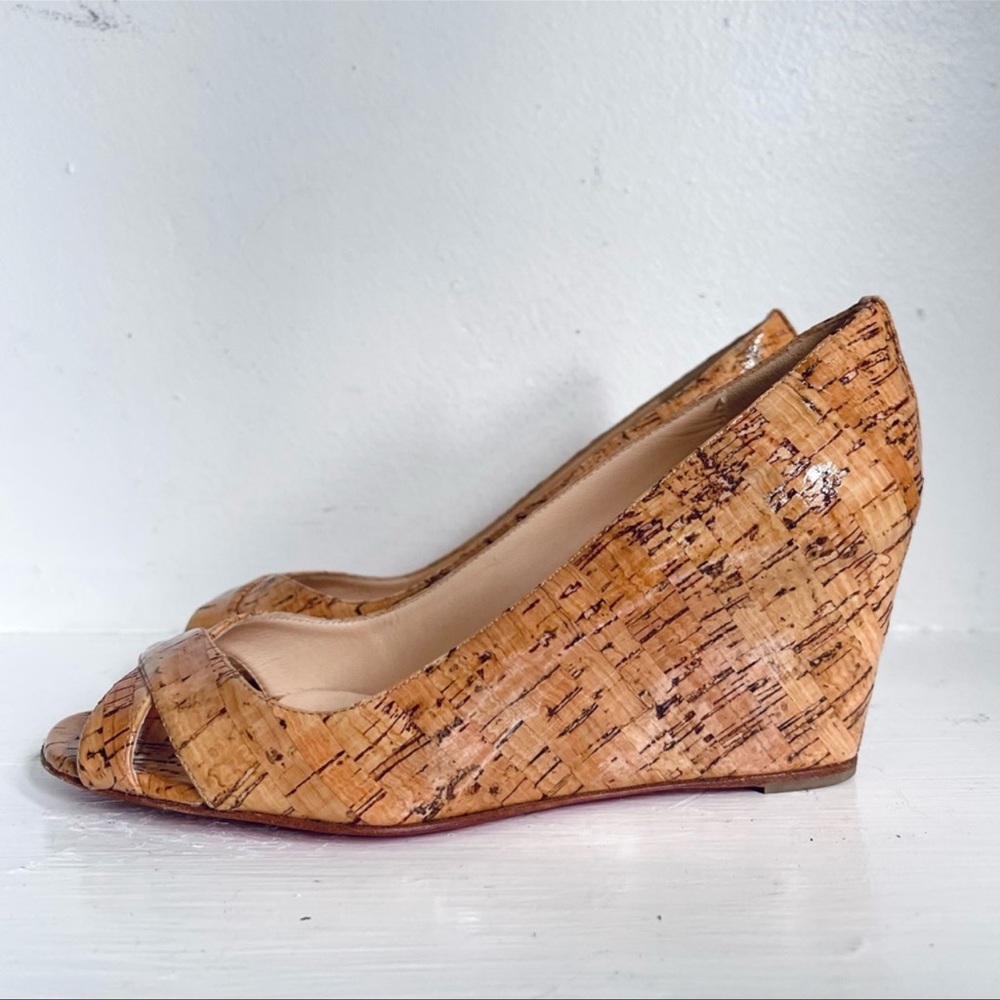 Christian Louboutin Skinny Cork Peep Toe Wedge Heels In Size 36 1/2 - Picture 2 of 12